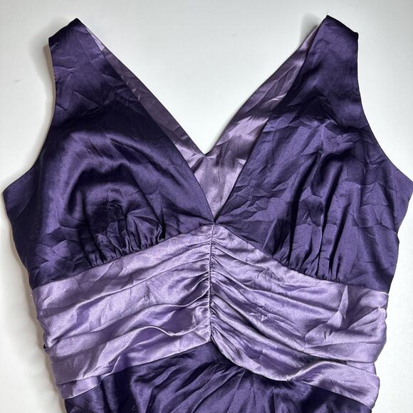 Purple Silk Look Ruched Waist Tank Top Plunge V Neck Satin Style Y2K Party Sz S - Picture 6 of 11